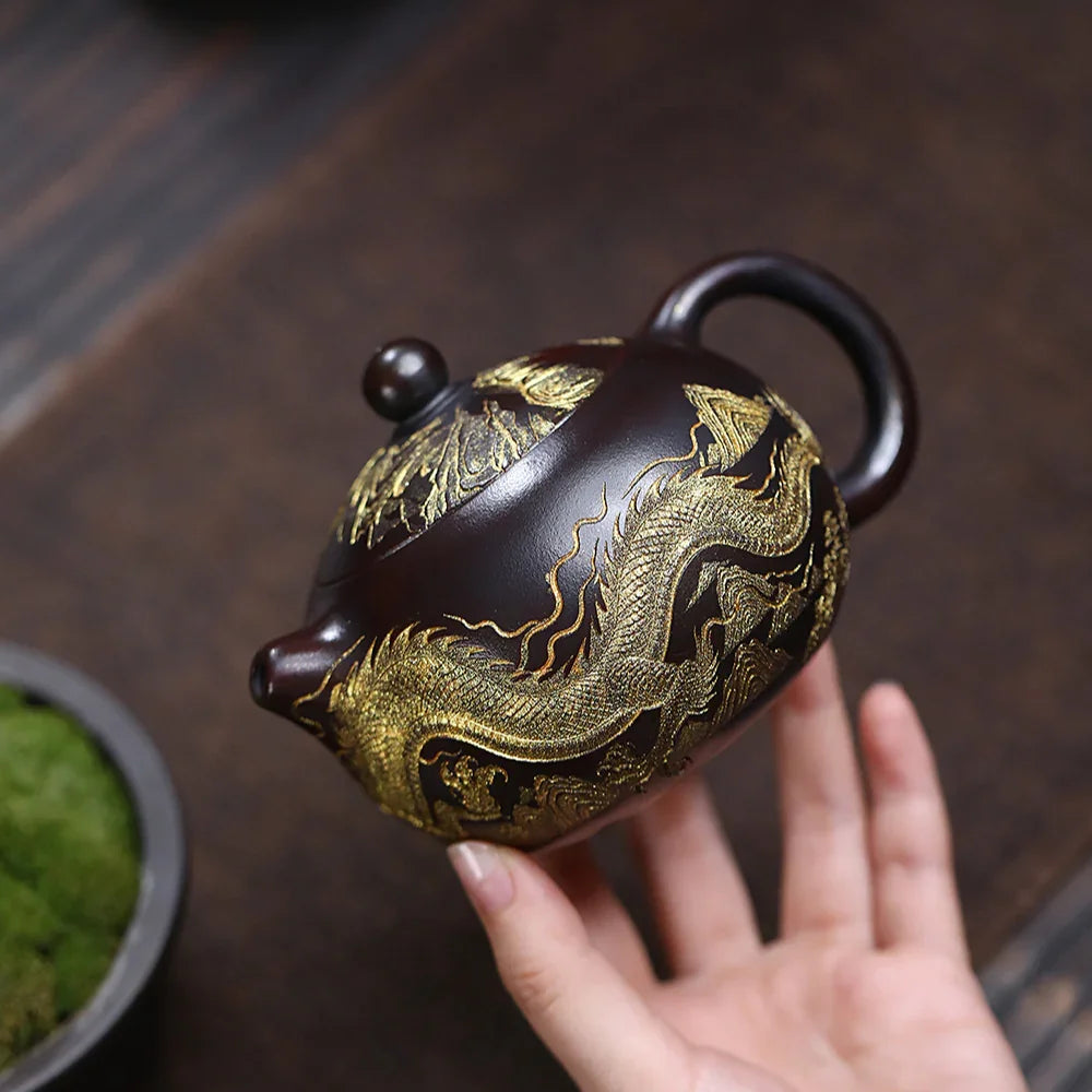 Théière Yixing Zisha [Dragon doré Xishi] (Gu Hong Ni - 300 ml)