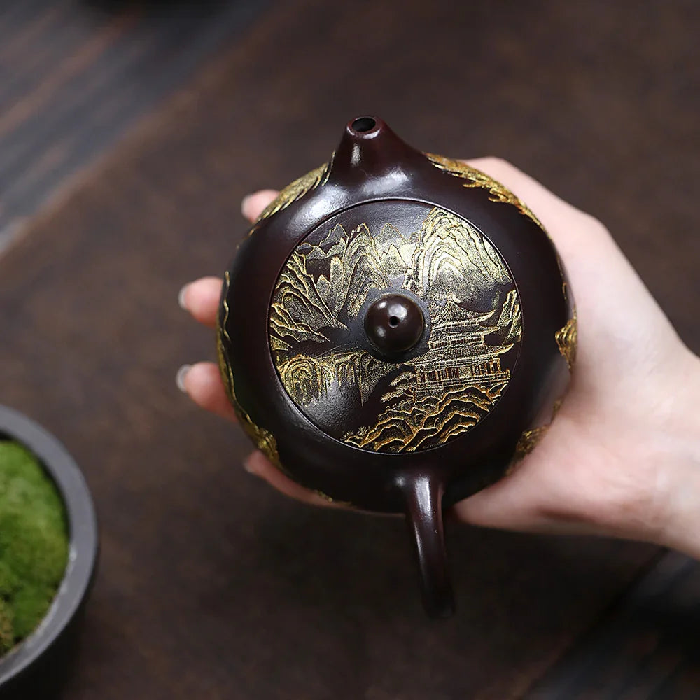 Théière Yixing Zisha [Dragon doré Xishi] (Gu Hong Ni - 300 ml)
