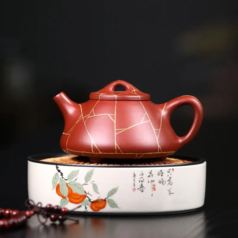 Yixing Zisha Teapot [Gold Line Shi Piao] (Dahongpao - 200ml) - YIQIN TEA HOUSE | yiqinteahouse.com | 200-300ml, new arrival, teapot, teaware, zisha teapot