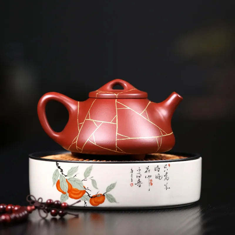 Yixing Zisha Teapot [Gold Line Shi Piao] (Dahongpao - 200ml) - YIQIN TEA HOUSE | yiqinteahouse.com | 200-300ml, new arrival, teapot, teaware, zisha teapot