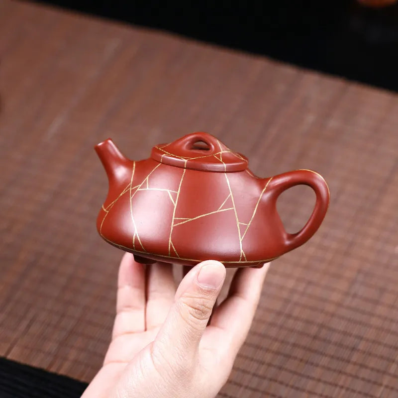 Yixing Zisha Teapot [Gold Line Shi Piao] (Dahongpao - 200ml) - YIQIN TEA HOUSE | yiqinteahouse.com | 200-300ml, new arrival, teapot, teaware, zisha teapot