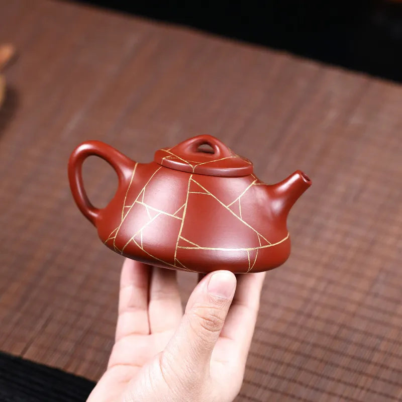 Yixing Zisha Teapot [Gold Line Shi Piao] (Dahongpao - 200ml) - YIQIN TEA HOUSE | yiqinteahouse.com | 200-300ml, new arrival, teapot, teaware, zisha teapot