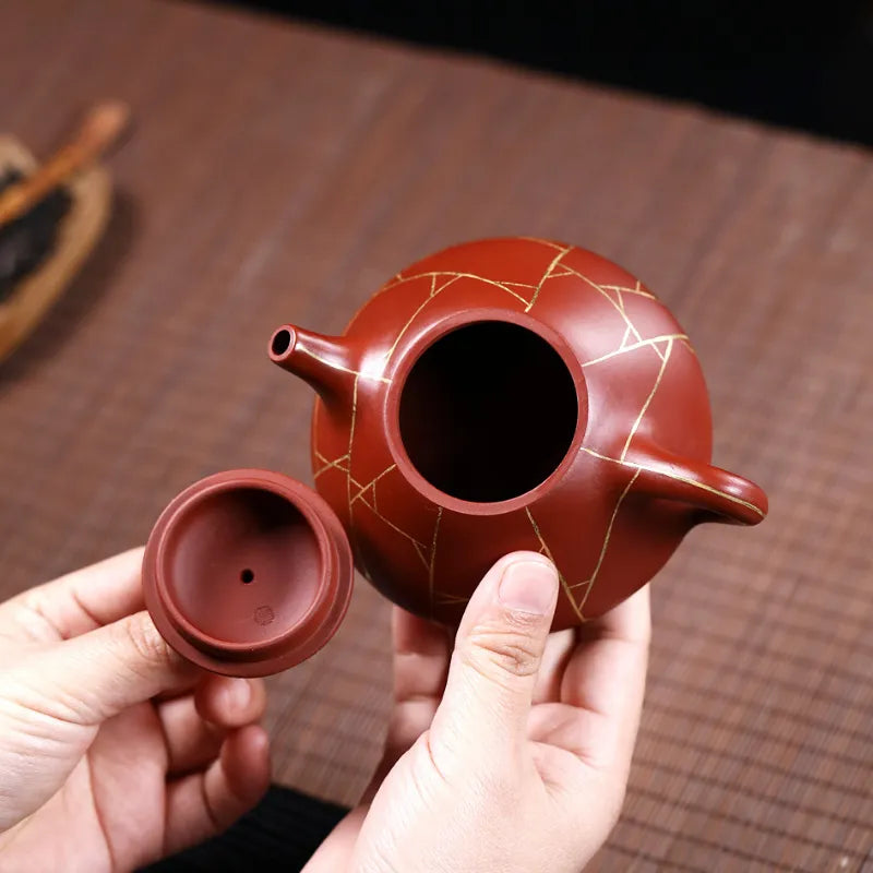 Yixing Zisha Teapot [Gold Line Shi Piao] (Dahongpao - 200ml) - YIQIN TEA HOUSE | yiqinteahouse.com | 200-300ml, new arrival, teapot, teaware, zisha teapot