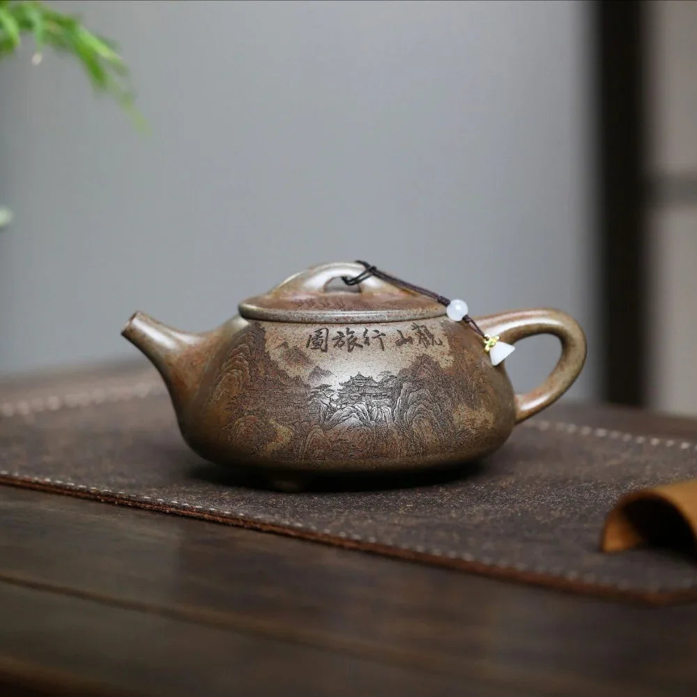 宜兴紫砂茶壶 [观山景舟石瓢] (柴烧沉香泥 - 580ml)