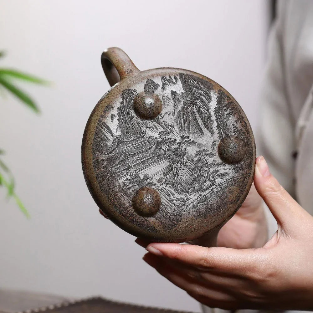 宜兴紫砂茶壶 [观山景舟石瓢] (柴烧沉香泥 - 580ml)