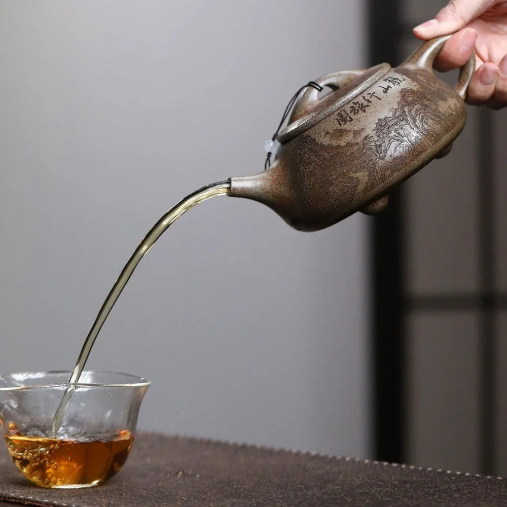 宜兴紫砂茶壶 [观山景舟石瓢] (柴烧沉香泥 - 580ml)