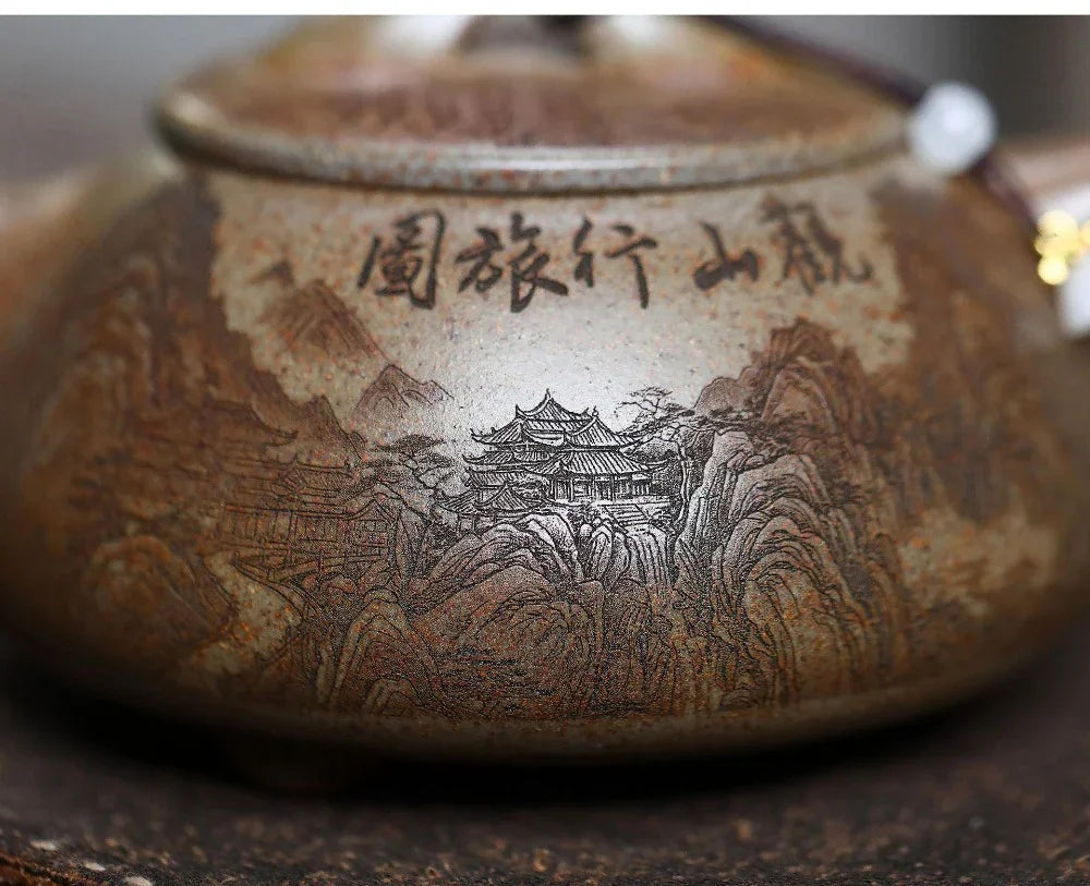 宜兴紫砂茶壶 [观山景舟石瓢] (柴烧沉香泥 - 580ml)