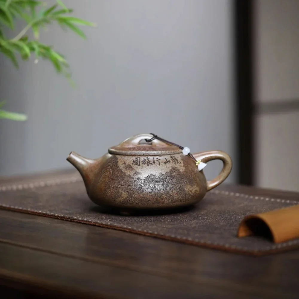 宜兴紫砂茶壶 [观山景舟石瓢] (柴烧沉香泥 - 580ml)