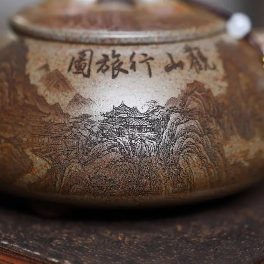 宜兴紫砂茶壶 [观山景舟石瓢] (柴烧沉香泥 - 580ml)