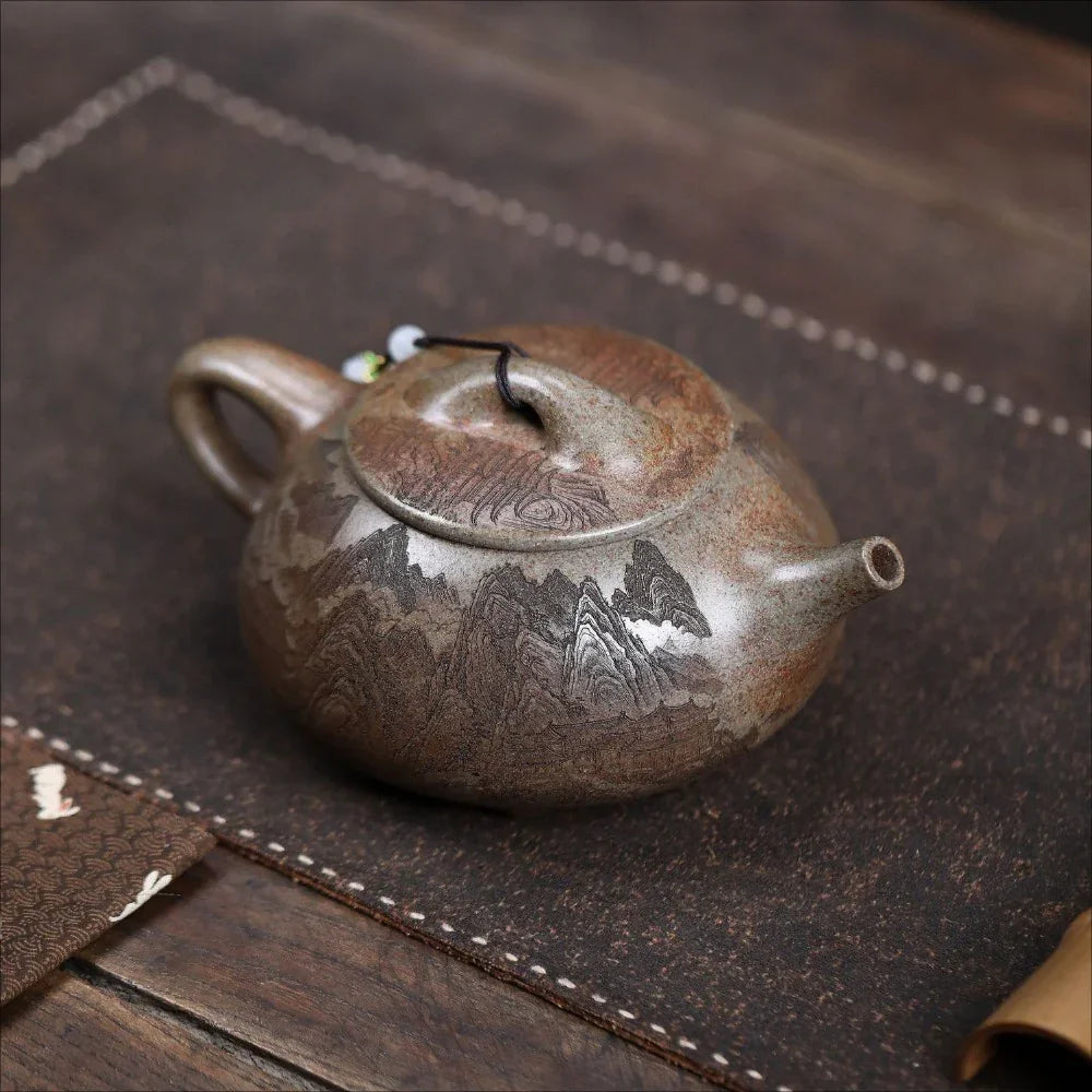 宜兴紫砂茶壶 [观山景舟石瓢] (柴烧沉香泥 - 580ml)