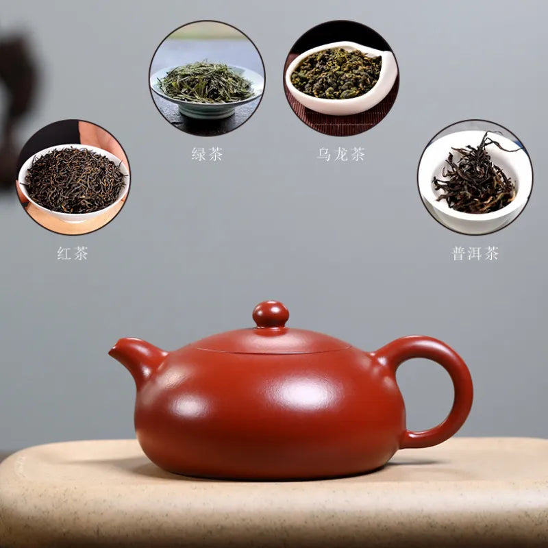 Yixing Zisha Teapot [Half Moon Pot] (Zhu Ni - 280ml) - YIQIN TEA HOUSE | yiqinteahouse.com | 200-300ml, new arrival, teapot, teaware, zisha teapot