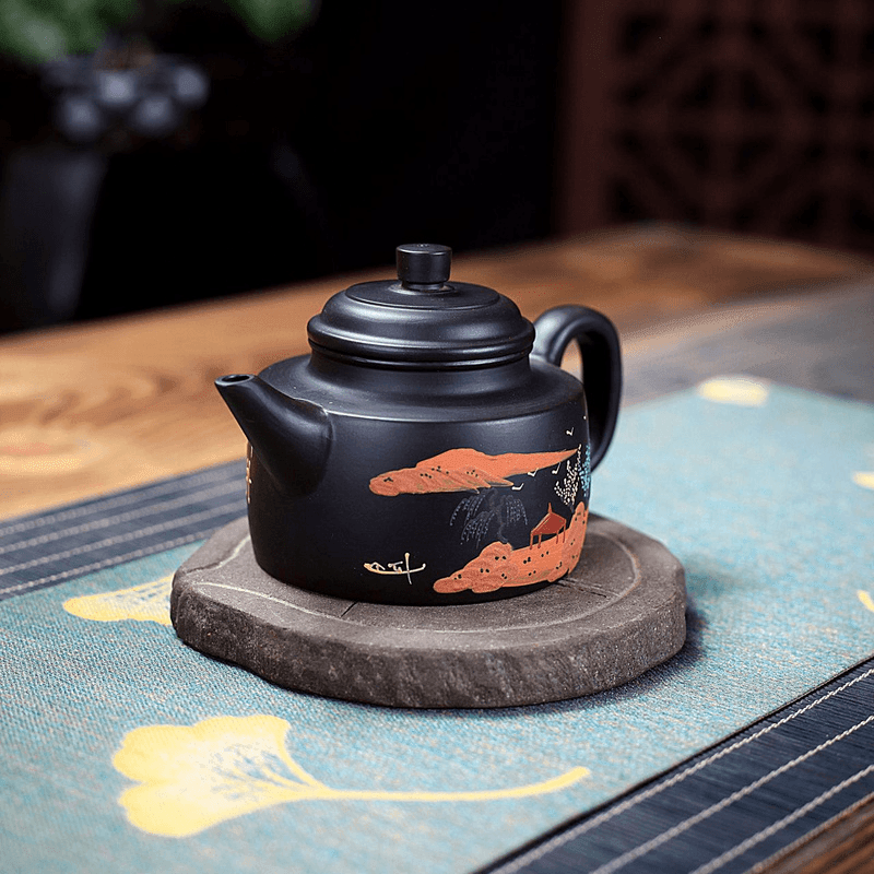 Yixing Zisha Teapot [Landscape DeZhong] (Hei Zhu Ni - 260ml) - YIQIN TEA HOUSE | yiqinteahouse.com | 200-300ml, teapot, teaware, zisha teapot