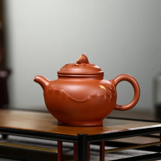 Yixing Zisha Teapot [Lotus Duo Zhi] (Hong Jiang Po Ni - 280ml) - YIQIN TEA HOUSE | yiqinteahouse.com | 200-300ml, new arrival, teapot, teaware, zisha teapot