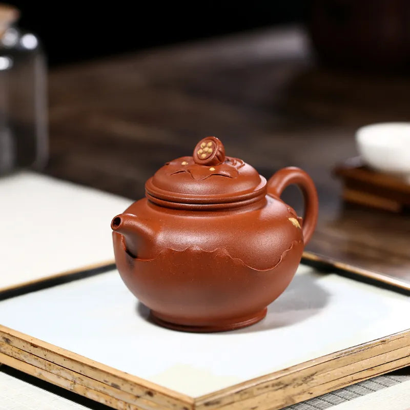 Yixing Zisha Teapot [Lotus Duo Zhi] (Hong Jiang Po Ni - 280ml) - YIQIN TEA HOUSE | yiqinteahouse.com | 200-300ml, new arrival, teapot, teaware, zisha teapot