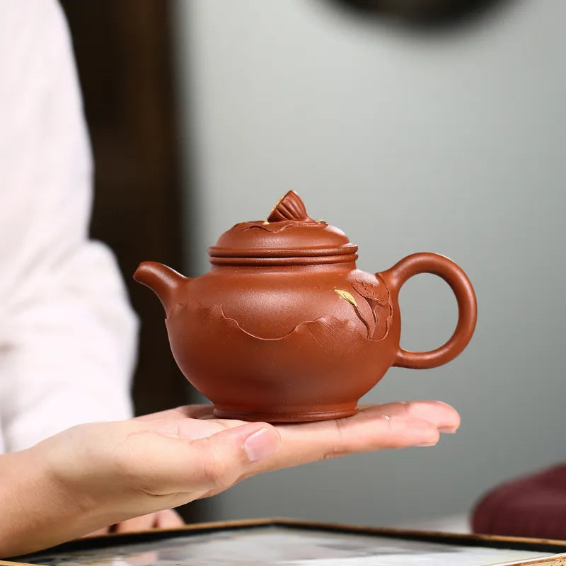 Yixing Zisha Teapot [Lotus Duo Zhi] (Hong Jiang Po Ni - 280ml) - YIQIN TEA HOUSE | yiqinteahouse.com | 200-300ml, new arrival, teapot, teaware, zisha teapot