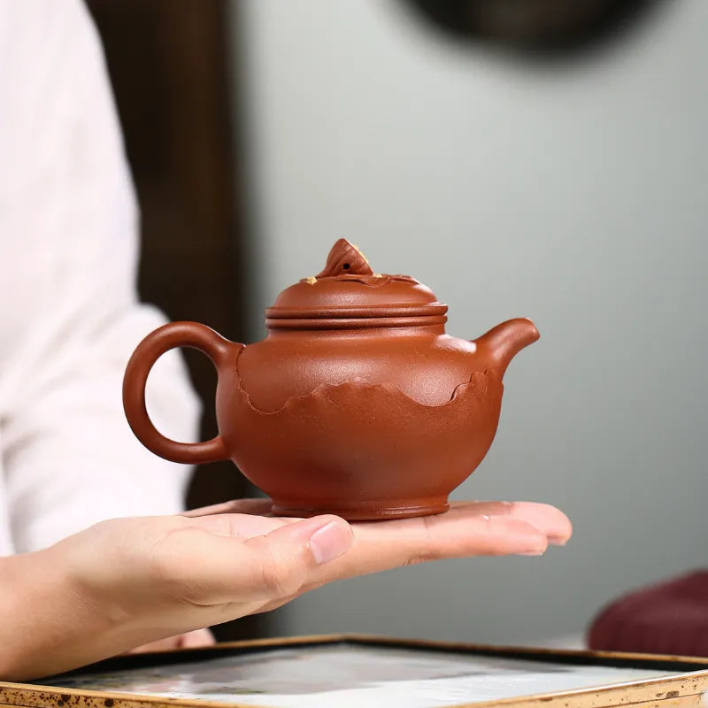 Yixing Zisha Teapot [Lotus Duo Zhi] (Hong Jiang Po Ni - 280ml) - YIQIN TEA HOUSE | yiqinteahouse.com | 200-300ml, new arrival, teapot, teaware, zisha teapot