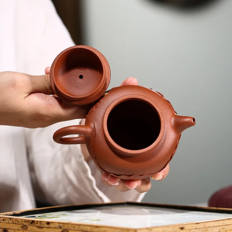 Yixing Zisha Teapot [Lotus Duo Zhi] (Hong Jiang Po Ni - 280ml) - YIQIN TEA HOUSE | yiqinteahouse.com | 200-300ml, new arrival, teapot, teaware, zisha teapot