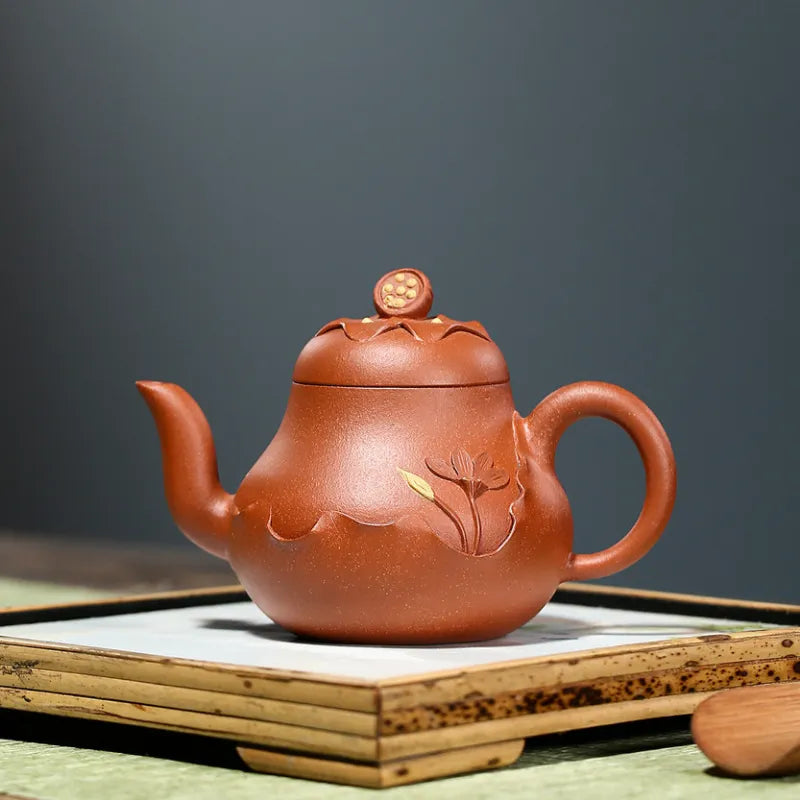 Yixing Zisha Teapot [Lotus Si Ting] (Hong Jiang Po Ni - 240ml) - YIQIN TEA HOUSE | yiqinteahouse.com | 200-300ml, new arrival, teapot, teaware, zisha teapot