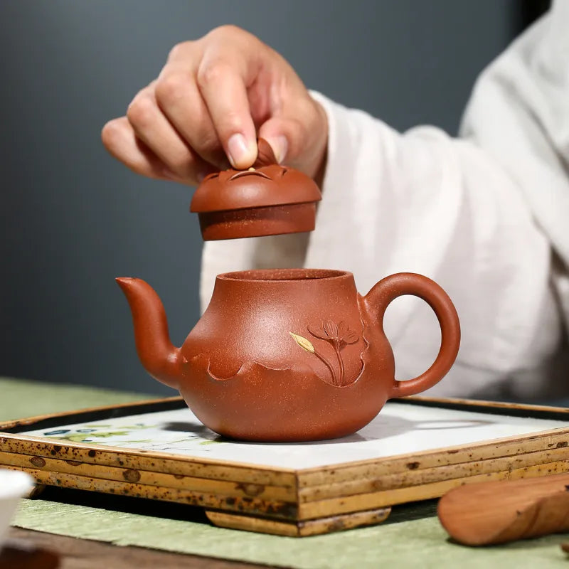 Yixing Zisha Teapot [Lotus Si Ting] (Hong Jiang Po Ni - 240ml) - YIQIN TEA HOUSE | yiqinteahouse.com | 200-300ml, new arrival, teapot, teaware, zisha teapot