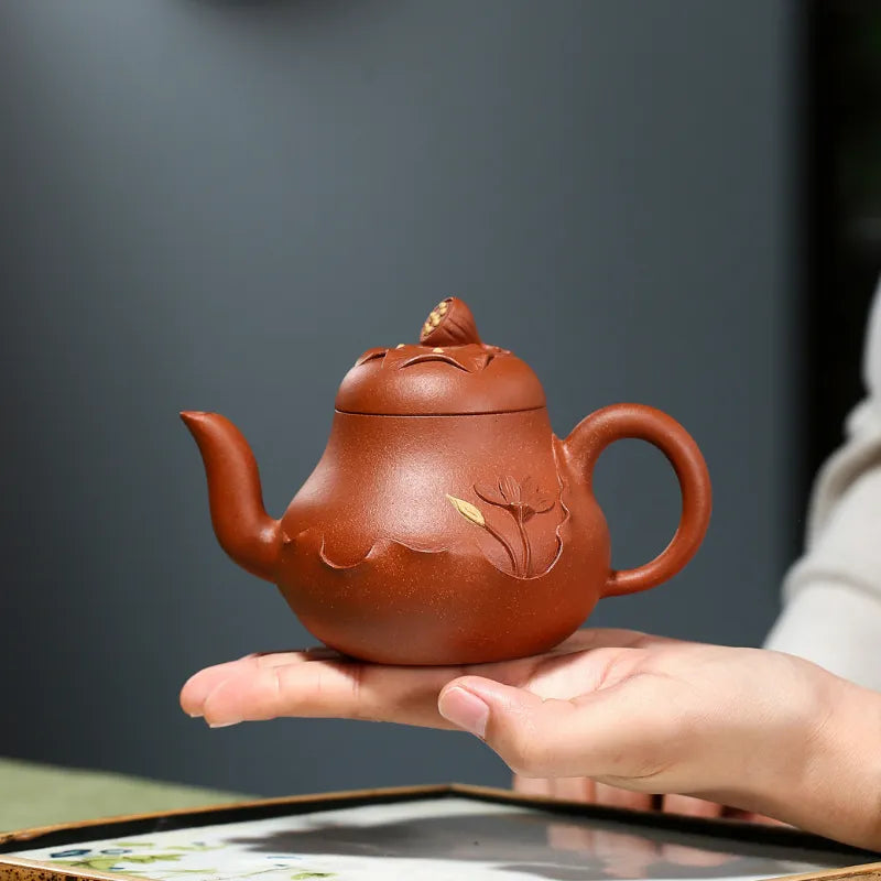 Yixing Zisha Teapot [Lotus Si Ting] (Hong Jiang Po Ni - 240ml) - YIQIN TEA HOUSE | yiqinteahouse.com | 200-300ml, new arrival, teapot, teaware, zisha teapot