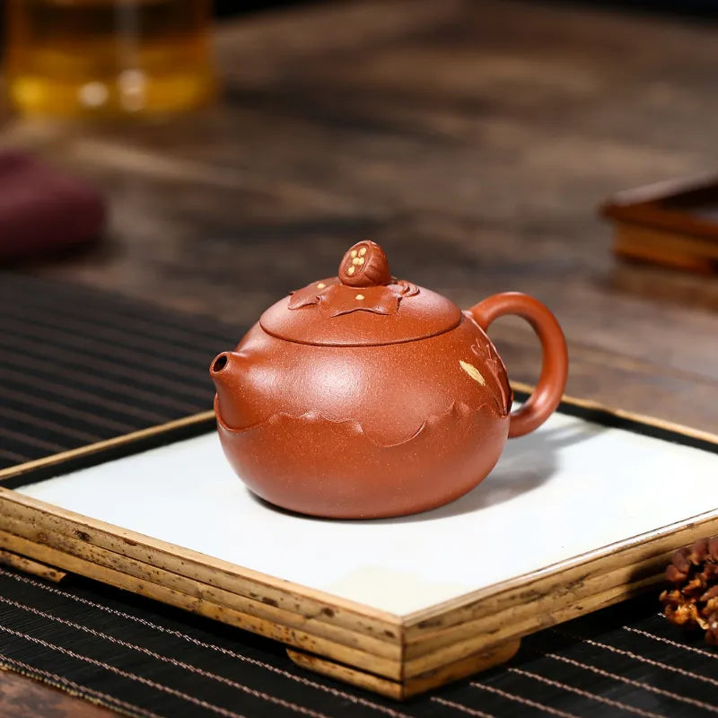 Yixing Zisha Teapot [Lotus Xishi] (Hong Jiang Po Ni - 250ml) - YIQIN TEA HOUSE | yiqinteahouse.com | 200-300ml, new arrival, teapot, teaware, zisha teapot