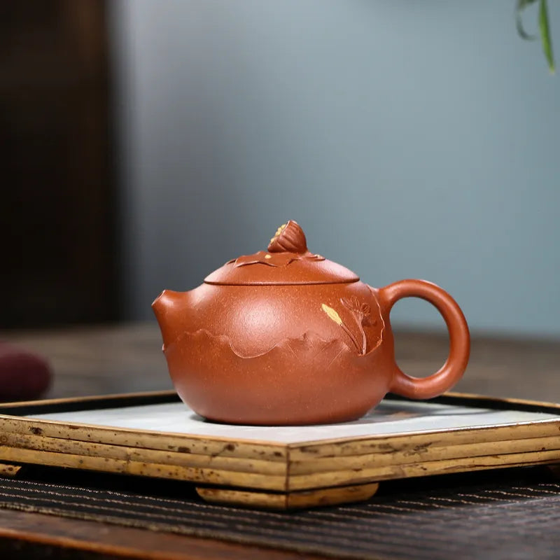 Yixing Zisha Teapot [Lotus Xishi] (Hong Jiang Po Ni - 250ml) - YIQIN TEA HOUSE | yiqinteahouse.com | 200-300ml, new arrival, teapot, teaware, zisha teapot