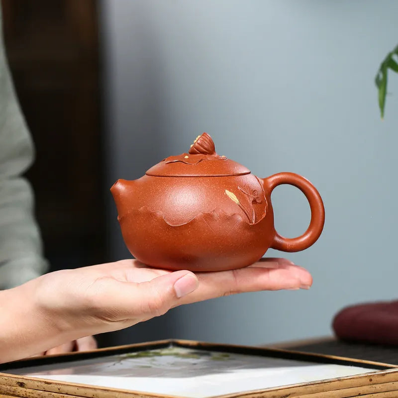 Yixing Zisha Teapot [Lotus Xishi] (Hong Jiang Po Ni - 250ml) - YIQIN TEA HOUSE | yiqinteahouse.com | 200-300ml, new arrival, teapot, teaware, zisha teapot