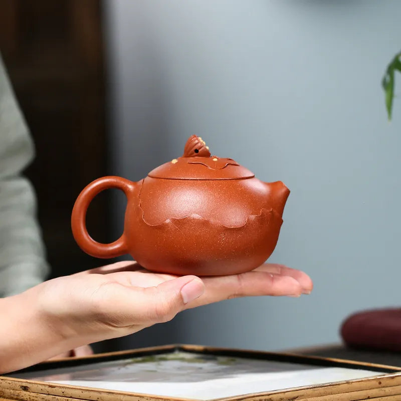 Yixing Zisha Teapot [Lotus Xishi] (Hong Jiang Po Ni - 250ml) - YIQIN TEA HOUSE | yiqinteahouse.com | 200-300ml, new arrival, teapot, teaware, zisha teapot