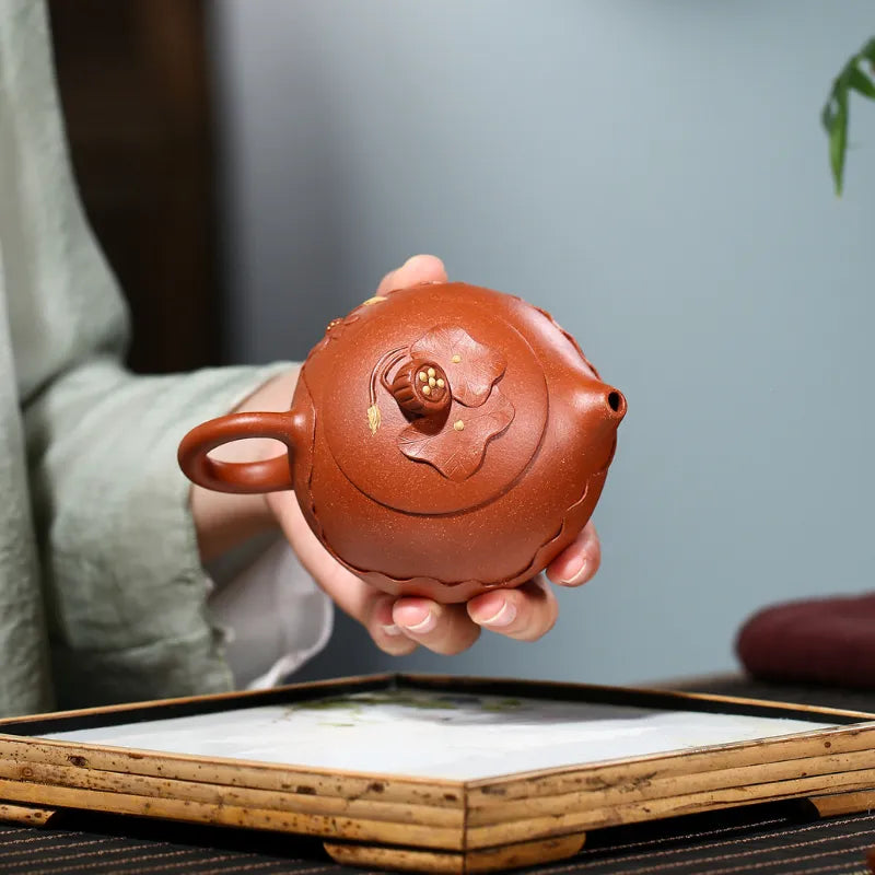 Yixing Zisha Teapot [Lotus Xishi] (Hong Jiang Po Ni - 250ml) - YIQIN TEA HOUSE | yiqinteahouse.com | 200-300ml, new arrival, teapot, teaware, zisha teapot