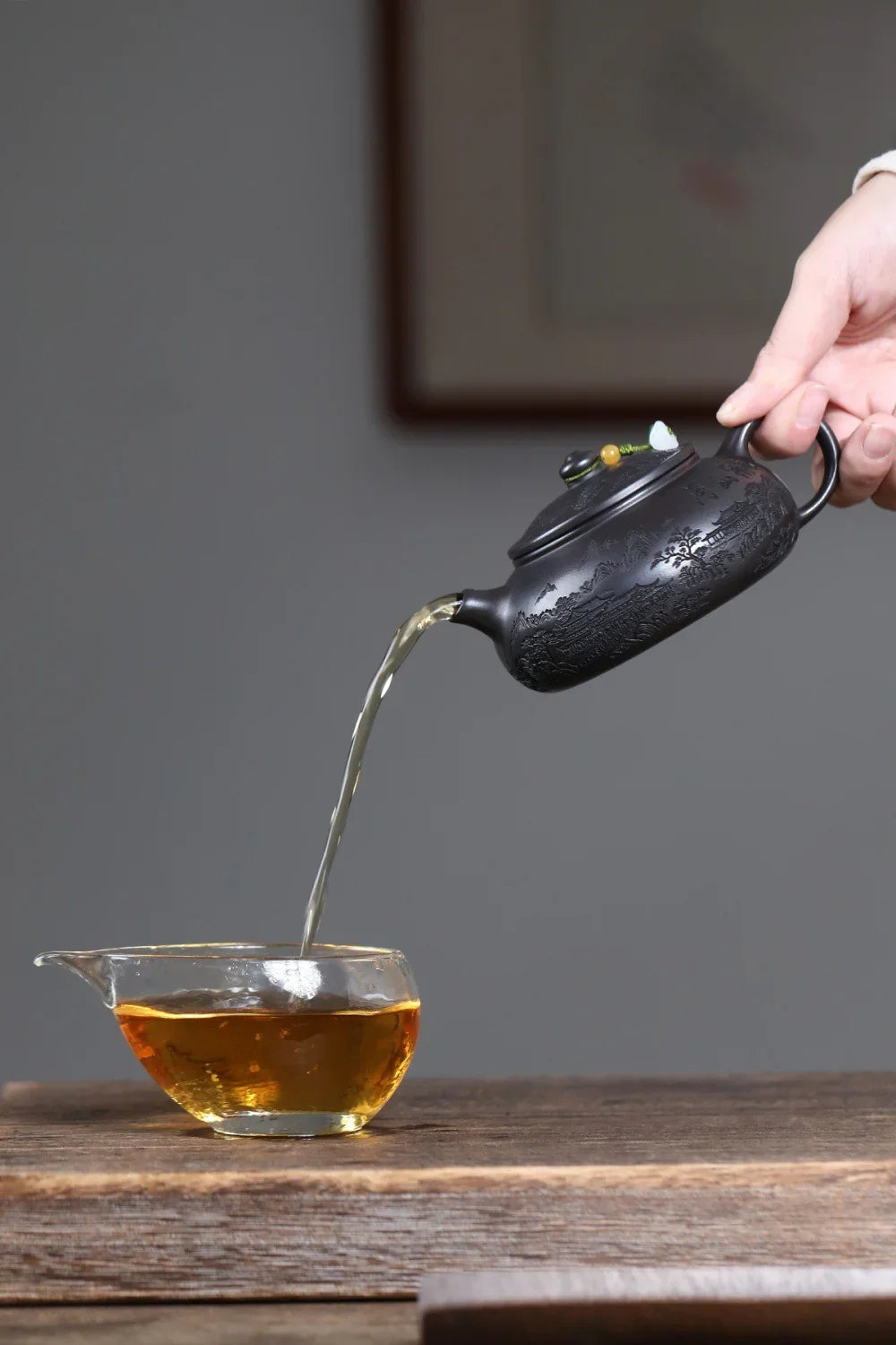宜兴紫砂茶壶 [山河锦绣] (石黄 - 250ml)