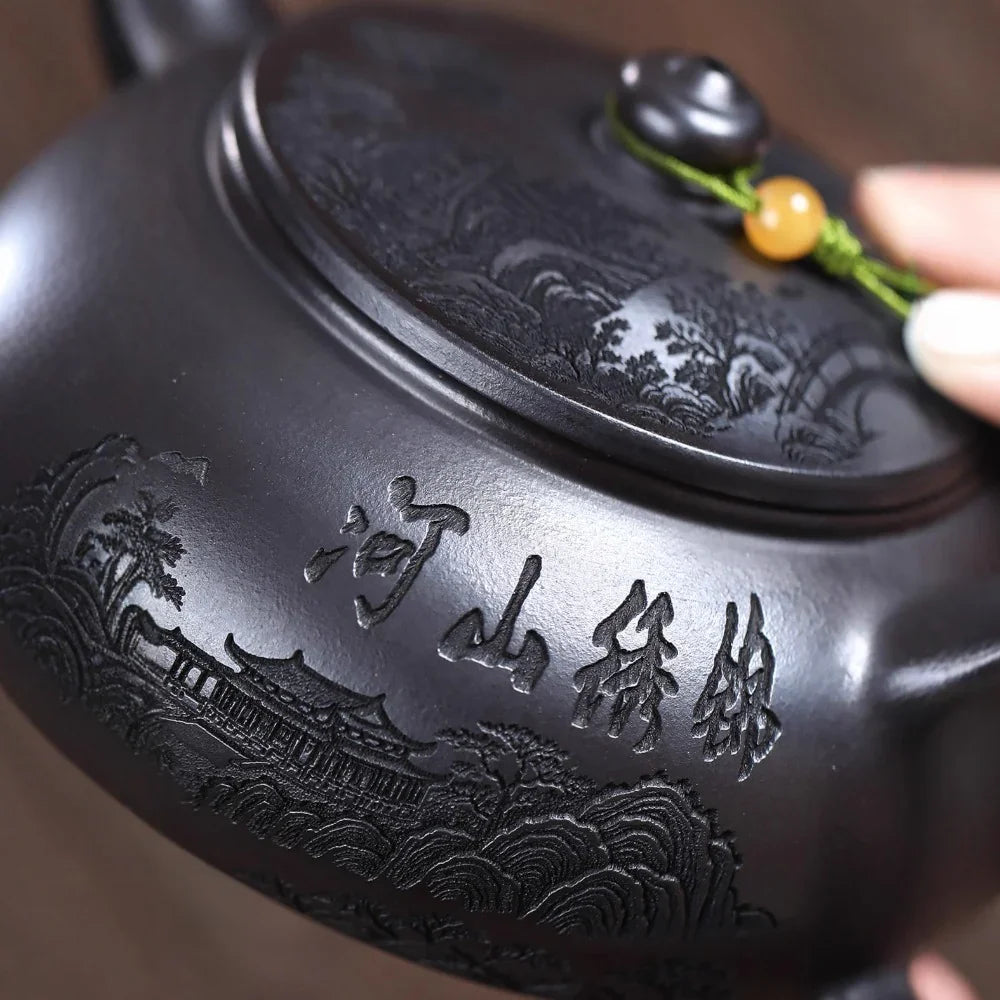 宜兴紫砂茶壶 [山河锦绣] (石黄 - 250ml)