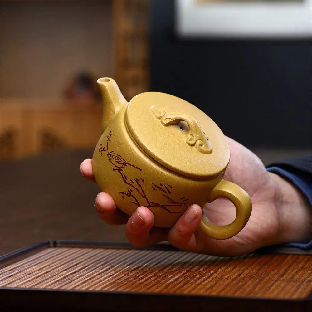 Yixing Zisha Teapot [Niaoqu Hanwa] (Huangjin Duan Ni - 230ml) - YIQIN TEA HOUSE | yiqinteahouse.com | 200-300ml, new arrival, teapot, teaware, zisha teapot