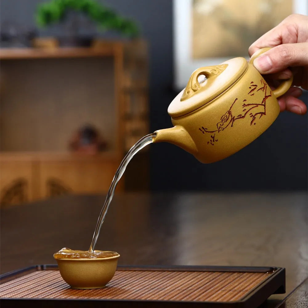 Yixing Zisha Teapot [Niaoqu Hanwa] (Huangjin Duan Ni - 230ml) - YIQIN TEA HOUSE | yiqinteahouse.com | 200-300ml, new arrival, teapot, teaware, zisha teapot