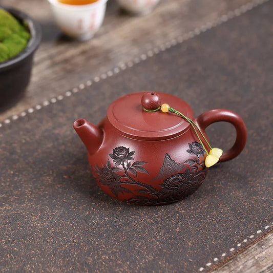 Yixing Zisha Teapot [Peony Shi Piao] (Long Xue Sha - 200ml)