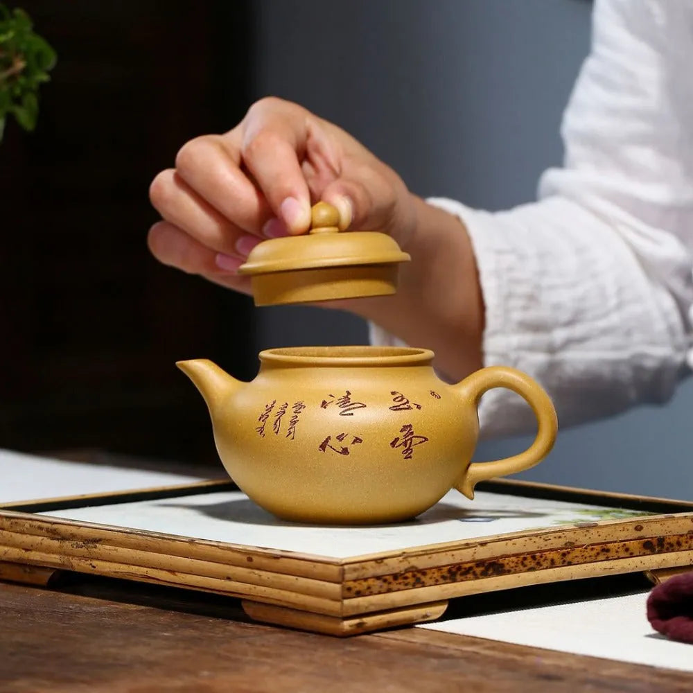 Yixing Zisha Teapot [Qingxin Qiushui] (Huangjin Duan Ni - 250ml) - YIQIN TEA HOUSE | yiqinteahouse.com | 200-300ml, new arrival, teapot, teaware, zisha teapot