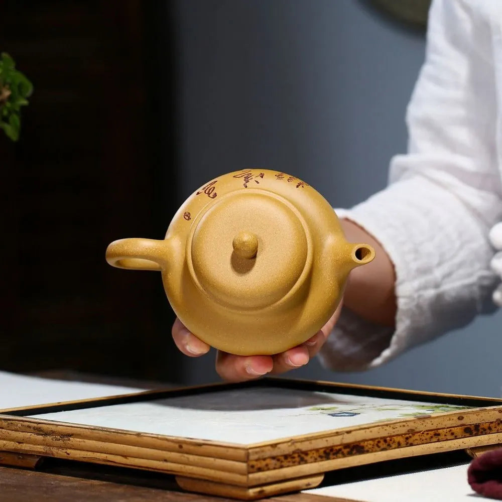 Yixing Zisha Teapot [Qingxin Qiushui] (Huangjin Duan Ni - 250ml) - YIQIN TEA HOUSE | yiqinteahouse.com | 200-300ml, new arrival, teapot, teaware, zisha teapot