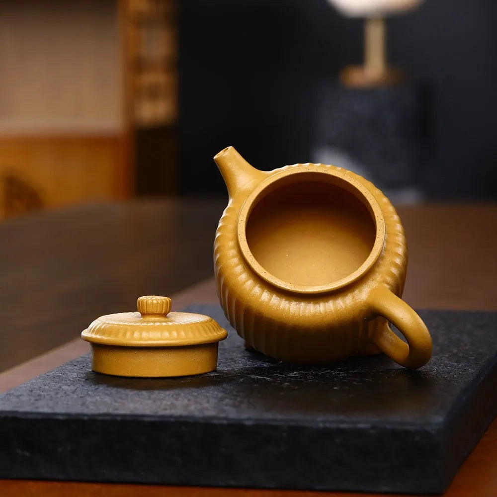 Yixing Zisha Teapot [Ribbed Dezhong] (Huang Duan Ni - 280ml) - YIQIN TEA HOUSE | yiqinteahouse.com | 200-300ml, new arrival, teapot, teaware, zisha teapot