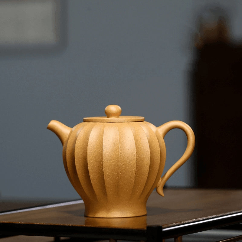 Yixing Zisha Teapot [Ribbed Yuli] (Huangjin Duan Ni - 240ml) - YIQIN TEA HOUSE | yiqinteahouse.com | 200-300ml, teapot, teaware, zisha teapot