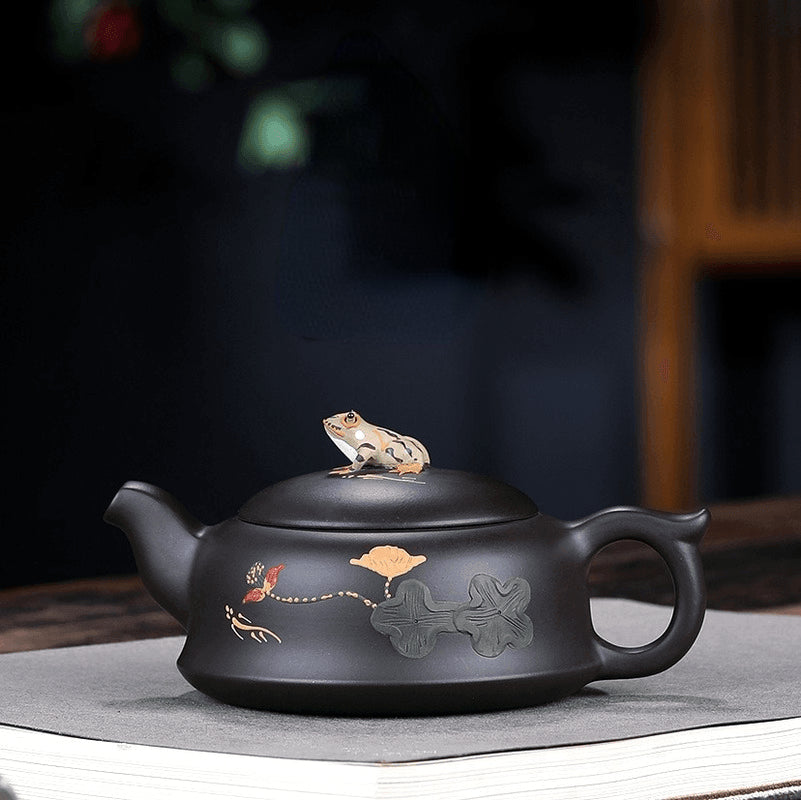 Yixing Zisha Teapot Set [Lotus Pond Moonlight] (Hei Zhu Ni - 260ml) - YIQIN TEA HOUSE | yiqinteahouse.com | 200-300ml, teapot, teaware, teaware set, zisha teapot