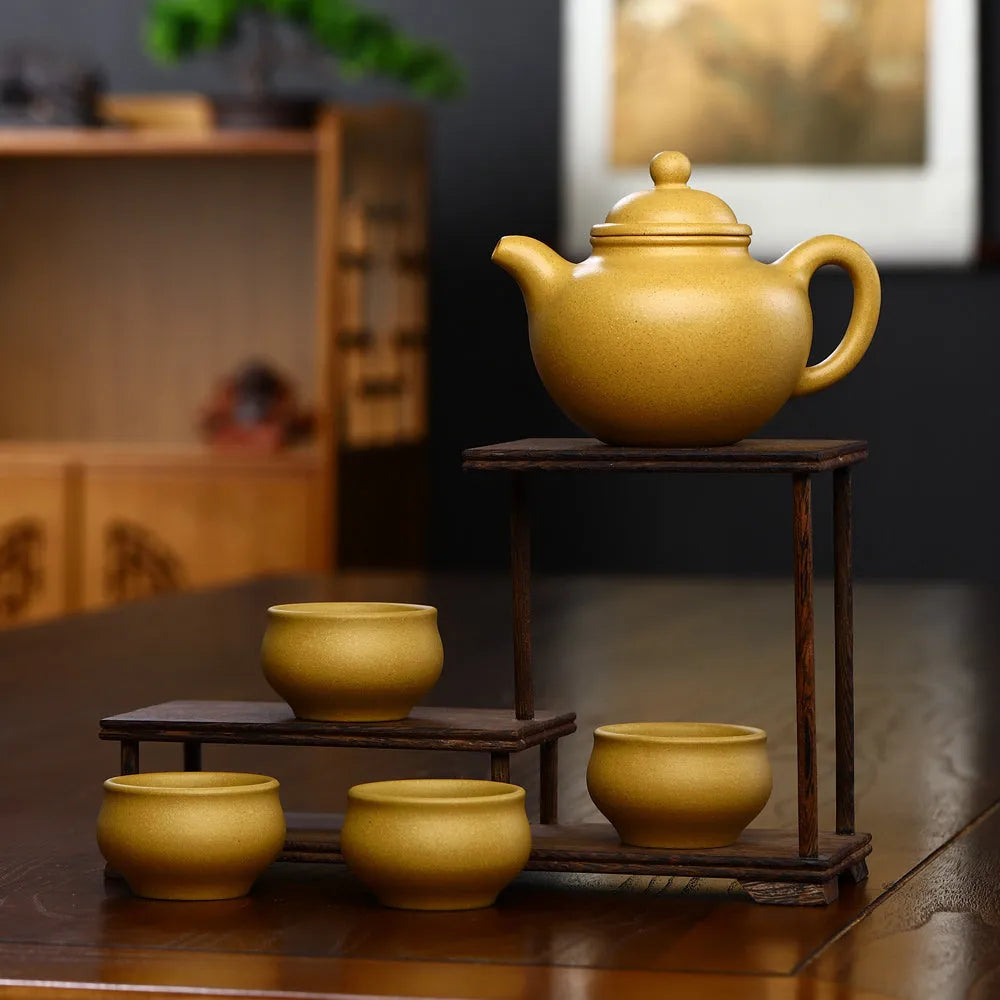 Yixing Zisha Teapot Set [Lotus Seed Pot] (Huangjin Duan Ni - 300ml) - YIQIN TEA HOUSE | yiqinteahouse.com | 200-300ml, teapot, teaware, teaware set, zisha teapot