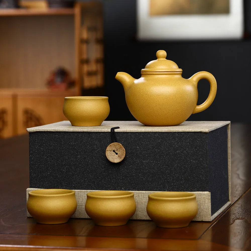 Yixing Zisha Teapot Set [Lotus Seed Pot] (Huangjin Duan Ni - 300ml) - YIQIN TEA HOUSE | yiqinteahouse.com | 200-300ml, teapot, teaware, teaware set, zisha teapot