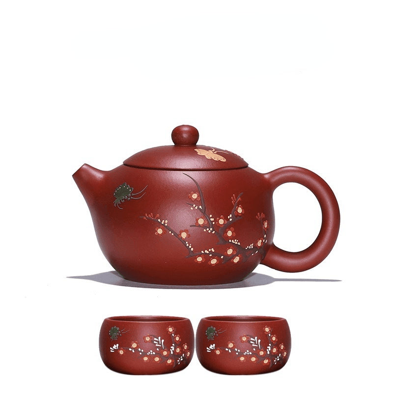 Yixing Zisha Teapot Set [Plum Blossom Xishi] (Dahongpao - 260ml) - YIQIN TEA HOUSE | yiqinteahouse.com | 200-300ml, teapot, teaware, teaware set, zisha teapot