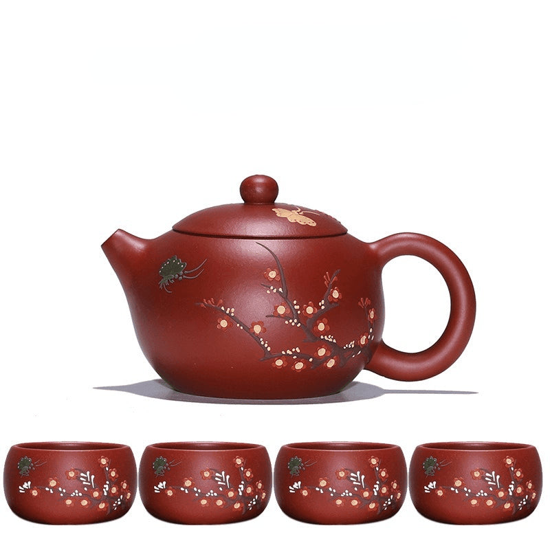 Yixing Zisha Teapot Set [Plum Blossom Xishi] (Dahongpao - 260ml) - YIQIN TEA HOUSE | yiqinteahouse.com | 200-300ml, teapot, teaware, teaware set, zisha teapot