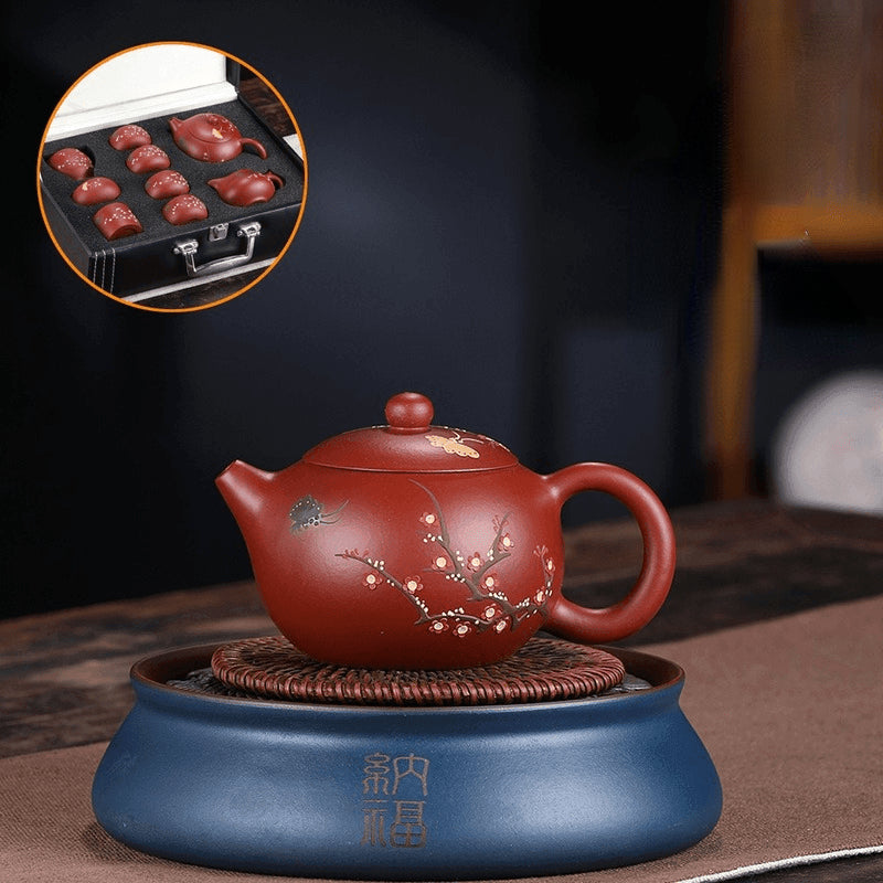 Yixing Zisha Teapot Set [Plum Blossom Xishi] (Dahongpao - 260ml) - YIQIN TEA HOUSE | yiqinteahouse.com | 200-300ml, teapot, teaware, teaware set, zisha teapot