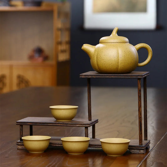 Yixing Zisha Teapot Set [Six Petals Pumpkin Pot] (Zhima Duan Ni - 250ml) - YIQIN TEA HOUSE | yiqinteahouse.com | 200-300ml, teapot, teaware, teaware set, zisha teapot