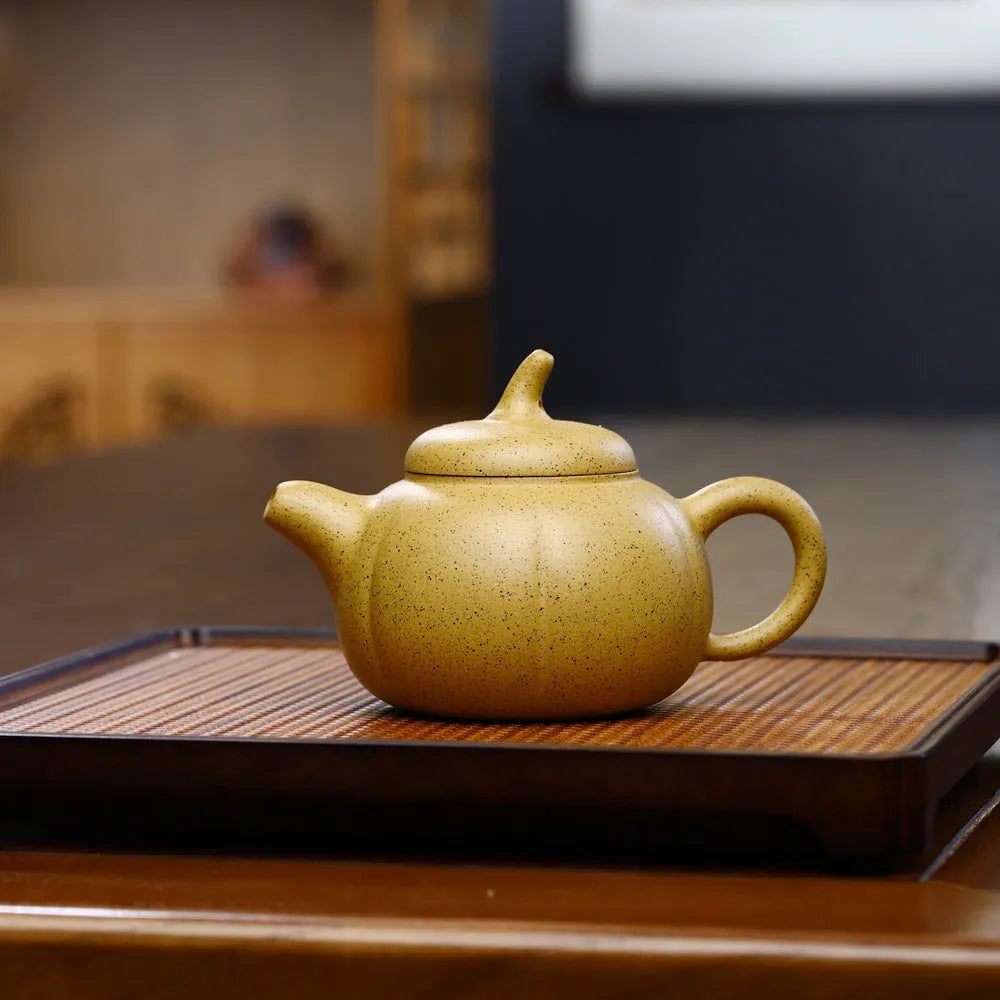 Yixing Zisha Teapot Set [Six Petals Pumpkin Pot] (Zhima Duan Ni - 250ml) - YIQIN TEA HOUSE | yiqinteahouse.com | 200-300ml, teapot, teaware, teaware set, zisha teapot