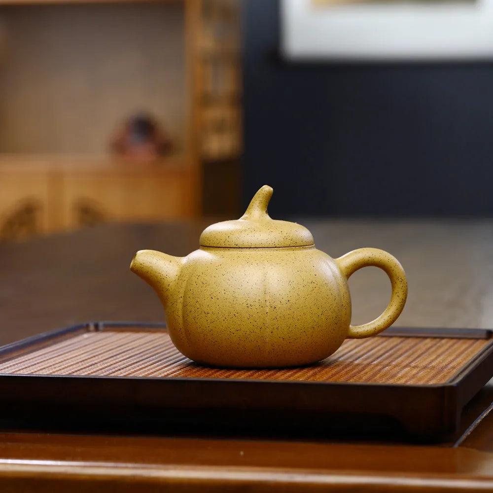 Yixing Zisha Teapot Set [Six Petals Pumpkin Pot] (Zhima Duan Ni - 250ml) - YIQIN TEA HOUSE | yiqinteahouse.com | 200-300ml, teapot, teaware, teaware set, zisha teapot