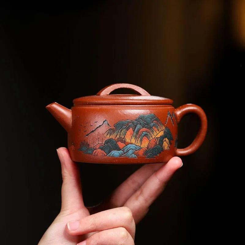 Yixing Zisha Teapot [Shanshui Hanwa] (Hong Jiang Po Ni - 220ml) - YIQIN TEA HOUSE | yiqinteahouse.com | 200-300ml, new arrival, teapot, teaware, zisha teapot