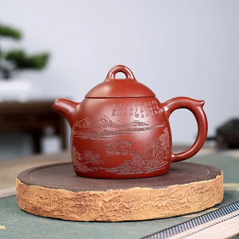 Yixing Zisha Teapot [Shanshui Qin Quan] (Hong Qing Shui Ni - 300ml) - YIQIN TEA HOUSE | yiqinteahouse.com | 200-300ml, new arrival, teapot, teaware, zisha teapot