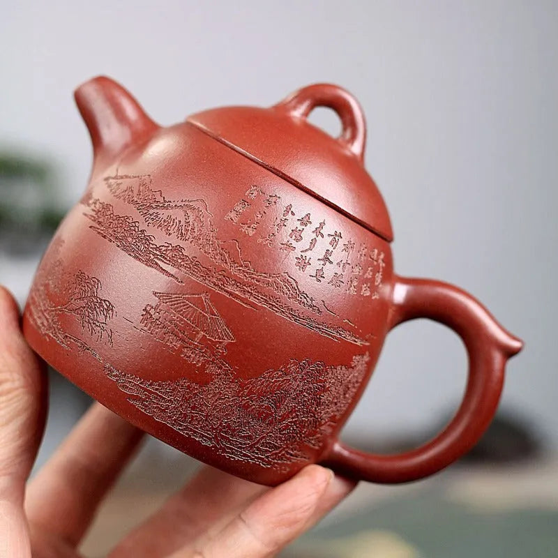 Yixing Zisha Teapot [Shanshui Qin Quan] (Hong Qing Shui Ni - 300ml) - YIQIN TEA HOUSE | yiqinteahouse.com | 200-300ml, new arrival, teapot, teaware, zisha teapot